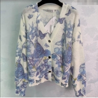 Luxury Discount Dior Butterfly Printed Cardigan CH090530 White/Blue 2025
