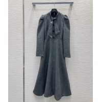 Big Discount Dior Wool Blend Dress with Bow DR101403 Grey 2025