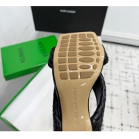 Sumptuous Bottega Veneta Riva Heel Slides Sandal 9cm in Woven Leather Black 1027155