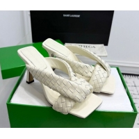 Low Price Bottega Veneta Riva Heel Slides Sandal 9cm in Woven Leather White 1027156