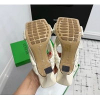 Low Price Bottega Veneta Riva Heel Slides Sandal 9cm in Woven Leather White 1027156