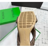 Top Grade Bottega Veneta Riva Heel Slides Sandal 9cm in Woven Leather Brown 1027158