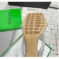 Perfect Bottega Veneta Riva Heel Slides Sandal 9cm in Woven Leather Silver 1027159