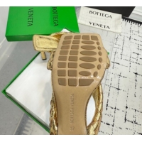 Classic Hot Bottega Veneta Riva Heel Slides Sandal 9cm in Woven Leather Gold 1027160