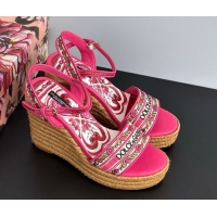 Good Looking Dolce & Gabbana Wedge Sandals 9cm in Majolica Embroidery Pink 50825132
