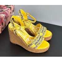 Shop Duplicate Dolce & Gabbana Wedge Sandals 9cm in Majolica Embroidery Yellow 50825133