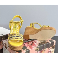 Shop Duplicate Dolce & Gabbana Wedge Sandals 9cm in Majolica Embroidery Yellow 50825133