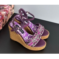 Popular Style Dolce & Gabbana Wedge Sandals 9cm in Majolica Embroidery Purple 0825134