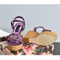 Popular Style Dolce & Gabbana Wedge Sandals 9cm in Majolica Embroidery Purple 0825134