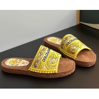 Top Design Dolce & Gabbana Espadrille Flat Sliders Sandal in Majolica Embroidery Yellow 0825135