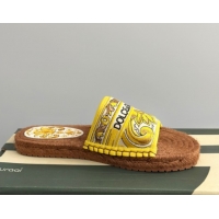 Top Design Dolce & Gabbana Espadrille Flat Sliders Sandal in Majolica Embroidery Yellow 0825135