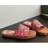 Cheap Price Dolce & Gabbana Espadrille Flat Sliders Sandal in Majolica Embroidery Pink 0825136