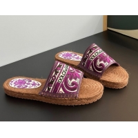 Charming Dolce & Gabbana Espadrille Flat Sliders Sandal in Majolica Embroidery Purple 0825137