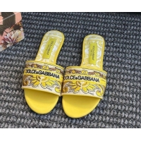 Good Product Dolce & Gabbana Flat Sliders Sandal in Majolica Embroidery Yellow 0825138