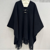 Good Quality Dior Wool Cashmere Cape with Tassel 78x140cm 1015 Black 2025