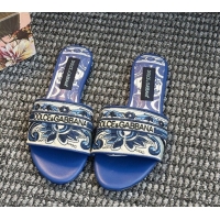 Best Product Dolce & Gabbana Flat Sliders Sandal in Majolica Embroidery Blue 0825140