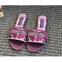 Hot Style Dolce & Gabbana Flat Sliders Sandal in Majolica Embroidery Purple 0825141