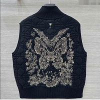 Buy Fashionable Dior Cannage Wool Silk Vest with Embroidery 1014 Black 2025