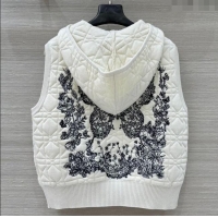 Good Quality Dior Cannage Wool Hoodie Vest with Embroidery 1014 White 2025