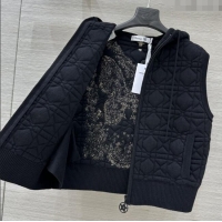 Low Cost Dior Cannage Wool Hoodie Vest with Embroidery 1014 Black 2025