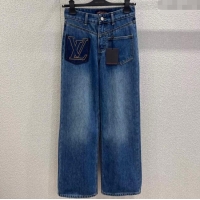 Luxury Cheap Louis Vuitton Cotton Denim Jeans 1114 Blue 2025