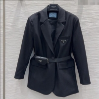 Well Crafted Prada Jacket with Belt P73015 Black 2025