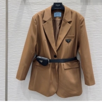 Top Design Prada Jacket with Belt P73016 Brown 2025