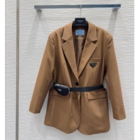 Top Design Prada Jacket with Belt P73016 Brown 2025