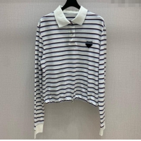 Top Quality Prada Striped Polo Shirt 0812 White 2025