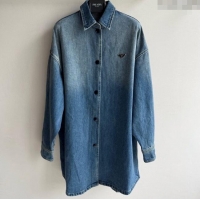 Super Quality Prada Long Denim Jacket 0815 Blue 2025