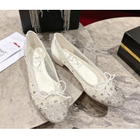Perfect Christian Louboutin Sweetie Jane Sparkling Ballerinas Flat in Mesh and Strass White 1030108
