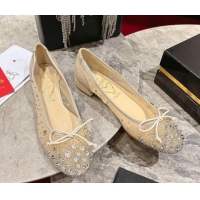 Duplicate Christian Louboutin Sweetie Jane Sparkling Ballerinas Flat in Mesh and Strass Beige 1030109