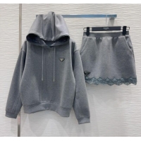 Promotional Prada Sweatshirt and Mini Skirt Set with Lace Trim PR090402 2025
