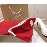 Shop Cheap Christian Louboutin Cutout Leather Heel Slides Sandal 8.5cm White 2025 CL103001 03