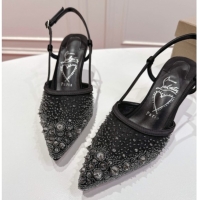 Stylish Christian Louboutin Miss Z Slingback Sparkling Pump 8.5cm in Mesh and Strass Black 1030117