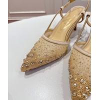 Duplicate Christian Louboutin Miss Z Slingback Sparkling Pump 8.5cm in Mesh and Strass Beige 1030118