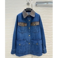 Free Shipping Discount Prada Denim Long Jacket PR090408 Blue 2025