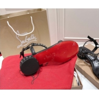 Purchase Christian Louboutin Pyrasand Heel Sandals 5.5cm in Waxed Leather with Spike Studs Black 1030129