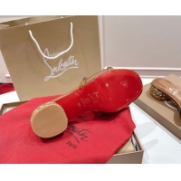 Most Popular Christian Louboutin Pyrasand Heel Slides Sandal 5.5cm in Waxed Leather with Spike Studs Brown 1030130