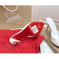 Good Quality Christian Louboutin Miss Z Heel Slides Sandal 10cm in Patent Leather White 1030132