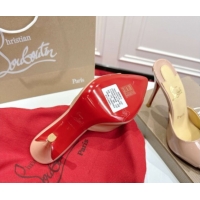 Best Product Christian Louboutin Miss Z Heel Slides Sandal 10cm in Patent Leather Nude 1030133