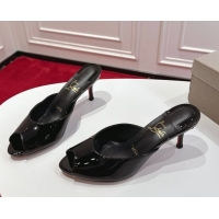 Luxury Christian Louboutin Me Dolly Heel Slides Sandal 5.5cm in Patent Leather Black 1030141