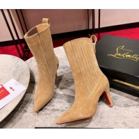 Perfect Christian Louboutin Santigag Heel Ankle Boots 8.5cm in Suede Beige 1030148