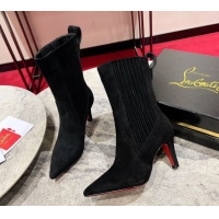 Best Product Christian Louboutin Santigag Heel Ankle Boots 8.5cm in Suede Black 1030149