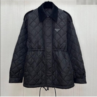 Luxury Cheap Prada Quilted Nylon and Cotton Padded Coat PR091901 Black 2025