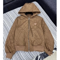 Shop Discount Prada Quilted and Cotton Padded Jacket PR091910 Brown 2025