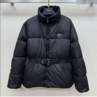 Famous Brand Prada Belted Down Jacket PR091941 Black 2025