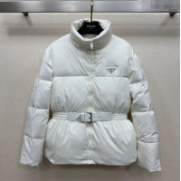 Big Discount Prada Belted Down Jacket PR091941 White 2025