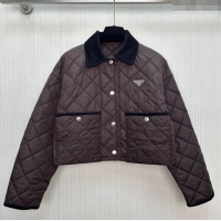 Luxury Discount Prada Quilted Cotton-Padded Short Jacket PR091964 Dark Brown 2025