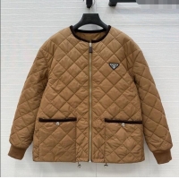 Affordable Price Prada Quilted Nylon and Cotton Padded Jacket PR091882 Brown 2025